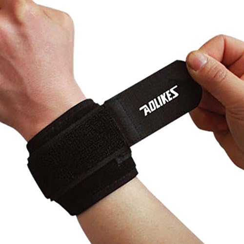 Penagy 2PCS Neoprene Adjustable Wristbands Wrist Support with Loop Elastic Black One Size - Black