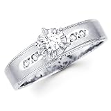 14K White Gold Round-cut Diamond Women's Engagement Wedding Ring Band (0.14 CTW., G-H Color, SI1-2 Clarity)