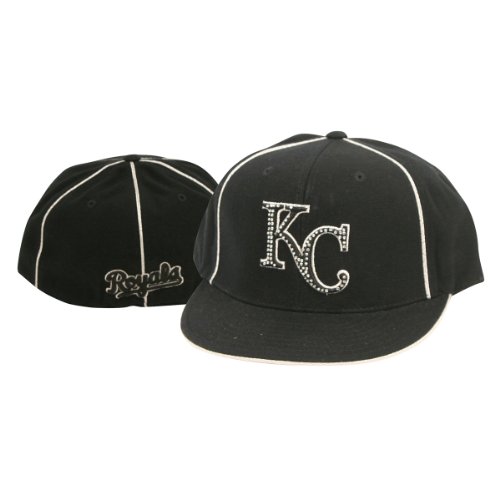 Kansas City Royals Rhinestone Logo Flat Bill Fitted Baseball Hat - 7 3/8