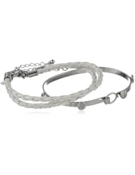 Steve Madden Woven and Silver Bracelet Set, 9.5"