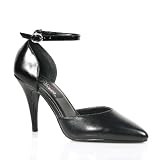 4 Inch Ladies Evening Shoes High Heel D'Orsay Pump Shoes Ankle Strap Black Leather by 
