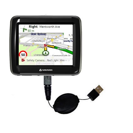 Retractable USB Cable for the Navman EZY30 EZY40 with Power Hot Sync and Charge capabilities - uses Gomadic TipExchange Technology