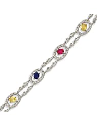 Sterling Silver 7.25 Inch Multicolor CZ Bracelet - 7.25 Inch