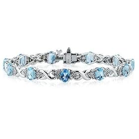 14k White Gold Diamond and Blue Topaz Bracelet by 14
