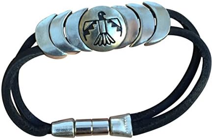 Native American Indian Leather Magnetic Bracelet "Protector" Black Hand Made S