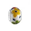 Pandora Style Charm Bead (Z442) - Glass (14mm x 10mm) (fits Troll too) ~ White with Red and Green Flowers