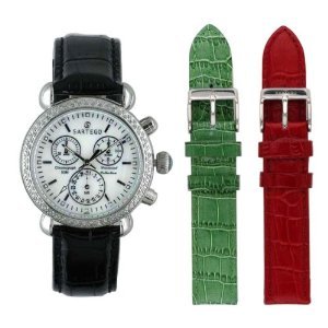 Sartego Unisex Watch with 100 Diamond Bezel White Mother of Pearl Dial Leather Band