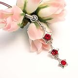 Red Three Star Cell Phone Charm Strap Cubic Stone