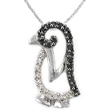 Sterling Silver Black and White Diamond Penguin Pendant (1/7 cttw)