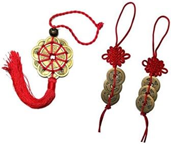3-pcs Feng Shui Coins/i Ching Decor with Mystic Knots for Luck, Abundance, Wealth and Success. Fire Red for Intensity, Success, Influence!