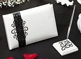 Black Scroll Guest Book and Pen Set