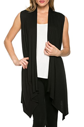 2LUV Women's Draped Open Front Jersey Knit Vest Black L (AJK-2071RS-BLK)