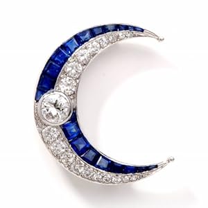 5.75 cts Antique Art Deco Diamond Sapphire Platinum Moon Pin
