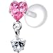 Silver 925 Pink Clear Heart Dangling CZ Tragus Earring