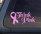 Think Pink Breast Cancer Pink Ribbon Car Decal / Sticker - Light Pink