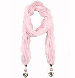 Light Ruffle Heart and Rose Jewel Embellished "Emily" Scarf in Light Pink