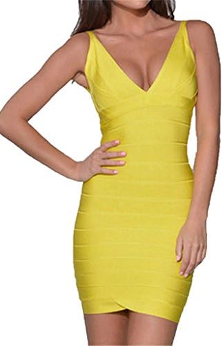 WellMiss Sexy Women Yellow Sleeveless Backless Elastic tretchy Party Dress