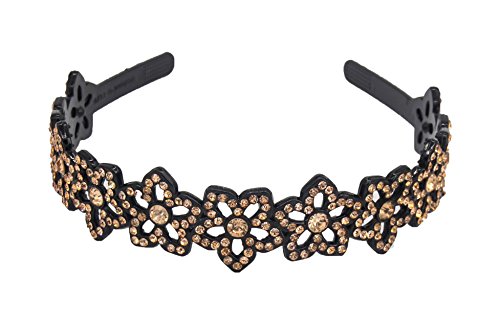 Yeshan Rhinestone and Crystal Beaded Flower Design Plastic Headband, Hairband for girls