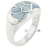 Sterling Silver Blue Mother Of Pearl Lotus Ring