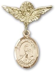 14kt Gold Baby Badge with St. Benjamin Charm and Angel w/Wings Badge Pin