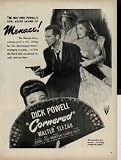 1945 CORNERED movie ad, featuring Dick Powell, with Walter Slezak, Micheline Cheirel, Nina Vale, Morris Carnovsky, Edgar Barrier, and Luther Adler. Directed by Edward Dmytryk. A0507
