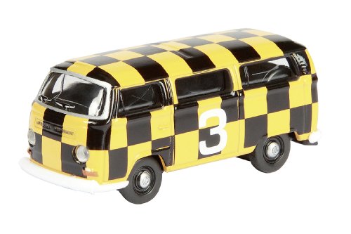 Dickie-Schuco 452592000 - VW T2a Follow Me 1:87, Kastenwagen, Vitrine mit Touchbox, gelb-schwarz