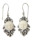 Cow bone flower earrings, 'Frangipani Moon'
