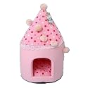 Pink Cat Bed House With Pom Poms