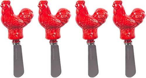 Ceramic Rooster Spreader -Set of Four Butter Knife (Red Set of Four)