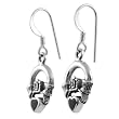 Sterling Silver Black Onyx Claddagh Shepherds Hook Earrings