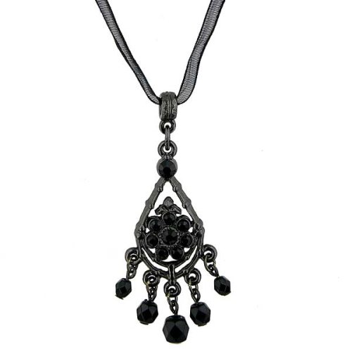 Hematite Tone Beaded Organza Drop Necklace