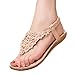 Maybest Women Bohemia Style Flower Beads T-Strap Flip Flop Flats Slip On Thong Sandals