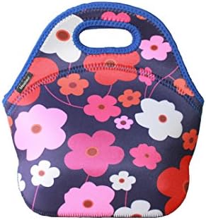 Insulated Lunch Tote Cooler Bag Made With Fine Neoprene Material, Taste Of Home, School-Camping-Beach-Picnic-Travelling-Office [ 11"x11"x5.5" ] ( Happy Flowers)