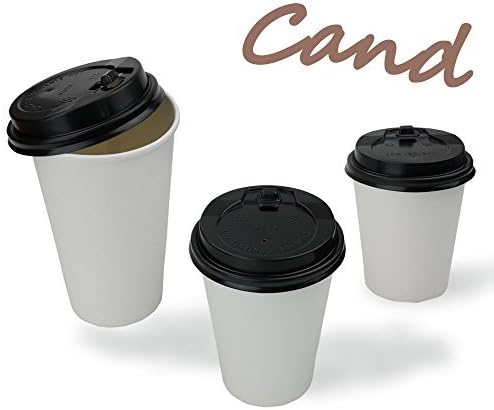 Cand 50 White Paper Cups/disposable Hot Paper Cups,with 50 Black Lids(8oz) by CandySeason