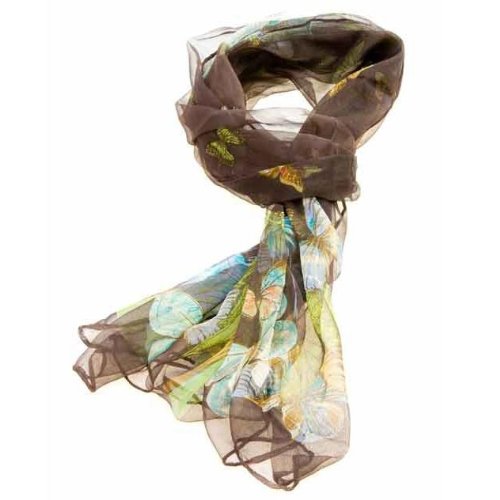 Women's Multi Function 100% Pure Silk Brown Butterfly Scarf/Headwear- Tested by leading authority