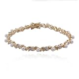 18kpl Genuine Fresh Water Pearl & Diamond Accent 7.25" Bracelet