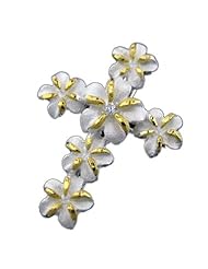 925 Silver Two Tone Plumeria Cross Pendant Hawaiian Silver Jewelry