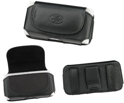 PCMICROSTORE Brand Apple iPhone PDA Premium Black Leather Holster Carrying Case with Belt Loop and Fixed Belt Clip - Style H88