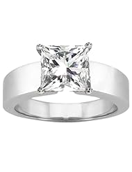 0.90 Ct Princess H/I SI1/SI2 Diamond 18K White Gold Ring