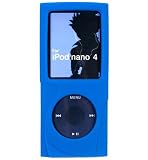 BIG Grip Silicone Skin Case Cover with Screen Protector for the New Apple iPod Nano Nano-Chromatic + Young Micro Shoe (Black) Silicone Pouch - Dark Blue