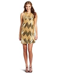 Zig Zag Sequined Sleeveless Bateau Neck Shift Polyester  Dress