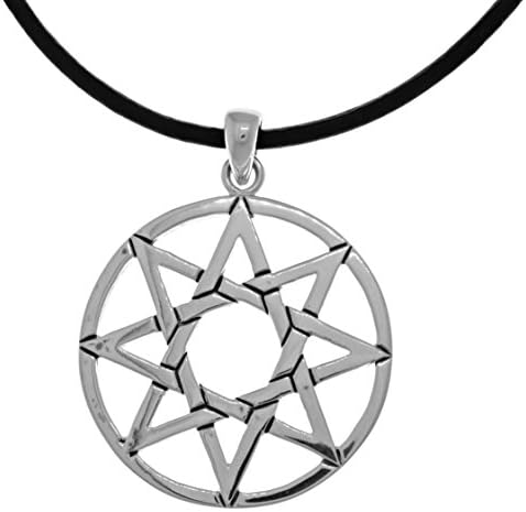 Jewelry Trends Silver Plated Bronze Magical Octagram Eight Pointed Star Pendant on 18 Inch Black Leather Necklace