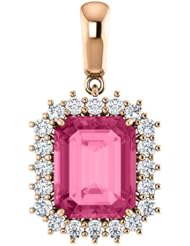 10K Rose Gold 10.00x8.00mm Emerald Cut Pink Tourmaline and Diamond Pendant -- LIFETIME WARRANTY