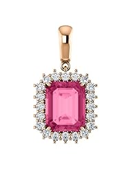 14K Rose Gold 10.00x8.00mm Emerald Cut Pink Tourmaline and Diamond Pendant -- LIFETIME WARRANTY