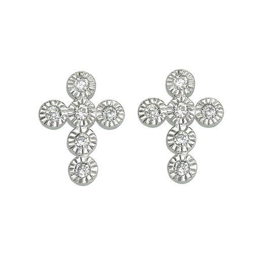 14K White Gold 0.14 ct. Diamond Cross Earrings