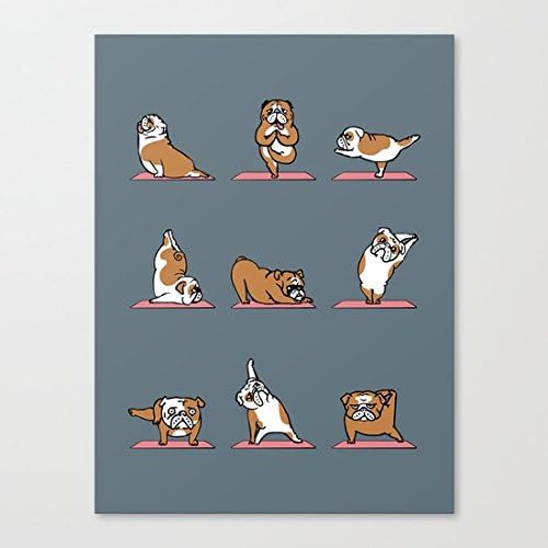 English Bulldog Yoga Art Canvas Print Wall Art for Home Decor 24 by 16 In