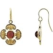14K Yellow Gold Mozambique Garnet Ornate Cross Earrings