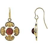 14K Yellow Gold Mozambique Garnet Ornate Cross Earrings