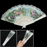 White Frame Colored Flower Print Foldable Hand Fan for Dancing
