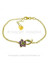 Single Flower Bracelet with Amethysts and Peridots in 14k Yellow Gold